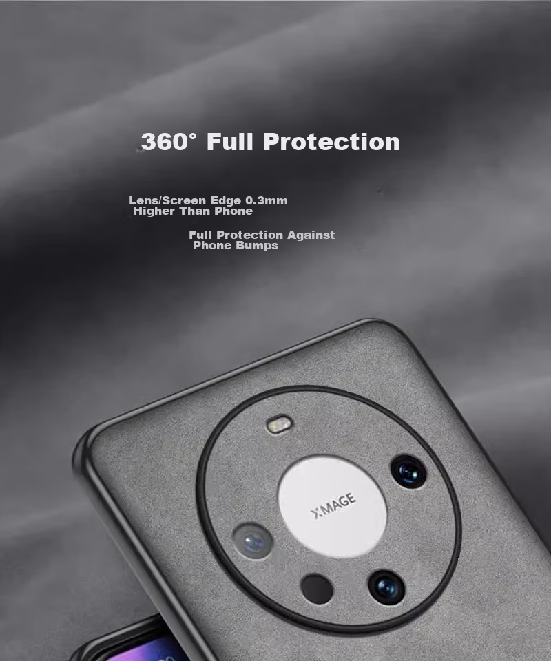 POZZO Чехол для Huawei Mate60, противоударный, защита объектива, мягкий чехол из натуральной кожи ягненка, серый