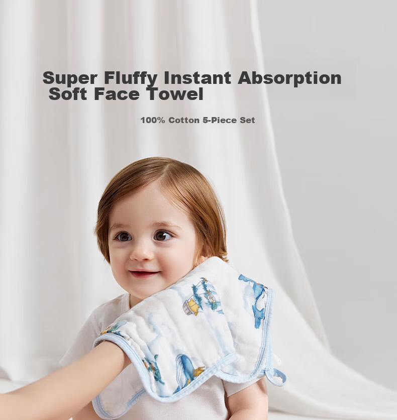 Детские пеленки Babycare из чистого хлопка, 6-слойные, размер 30x30 см, цвет "Гавайское небо" (5 шт.)