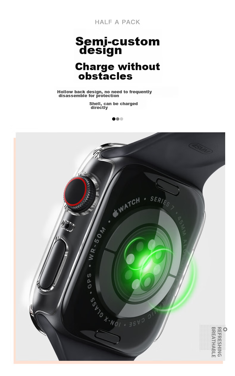 Защитный чехол-пленка Weiqiantu для Apple Watch Ultra2/S9/8/7/SE, закаленное стекло, полноэкранная защита от падения, интегрированный корпус - 40 мм [Прозрачный]