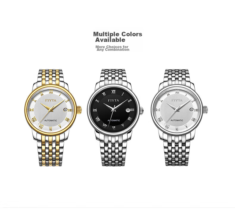 FIYTA Classic Series Automatic Mechanical Roman Numeral Dial Steel Strap Men's Wristwatch, Qixi Festival Gift