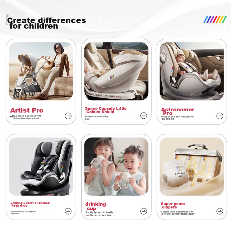 Детская коляска Bebebus Artistic Stroller, с регулируемой спинкой и сиденьем, легкая складная, реверсивная, с высоким обзором, цвет "Шампанское золото"