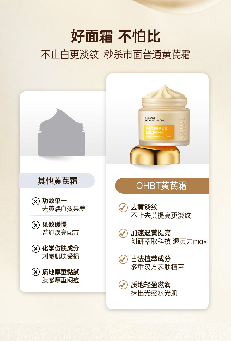 OHBT黄芪抗皱面霜60g 紧致修复肌肤淡化细纹保湿补水改善暗沉提亮肤色
