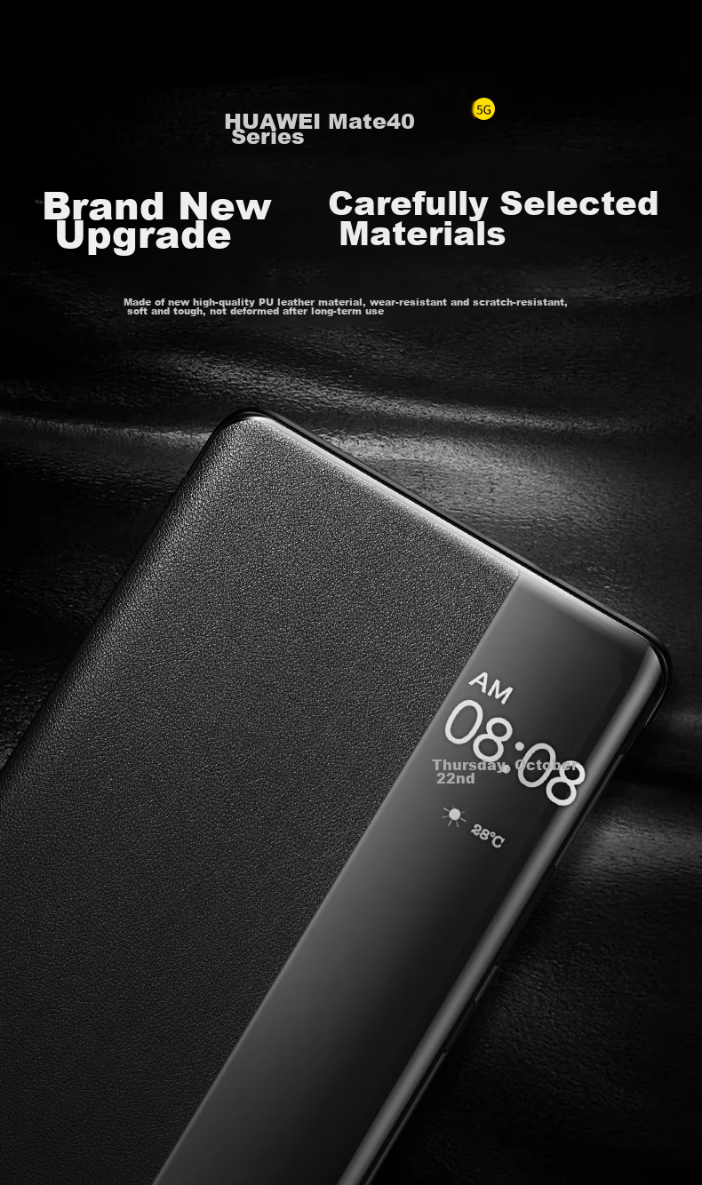Чехол-книжка Ekakashop для Huawei Mate40, черный, кожаный, бизнес-стиль, с умным окном