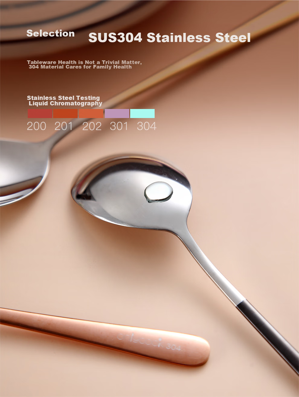 Onlycook Набор из 3 ложек из нержавеющей стали 304, ложки для супа, риса, десертов, с длинной ручкой, цветные