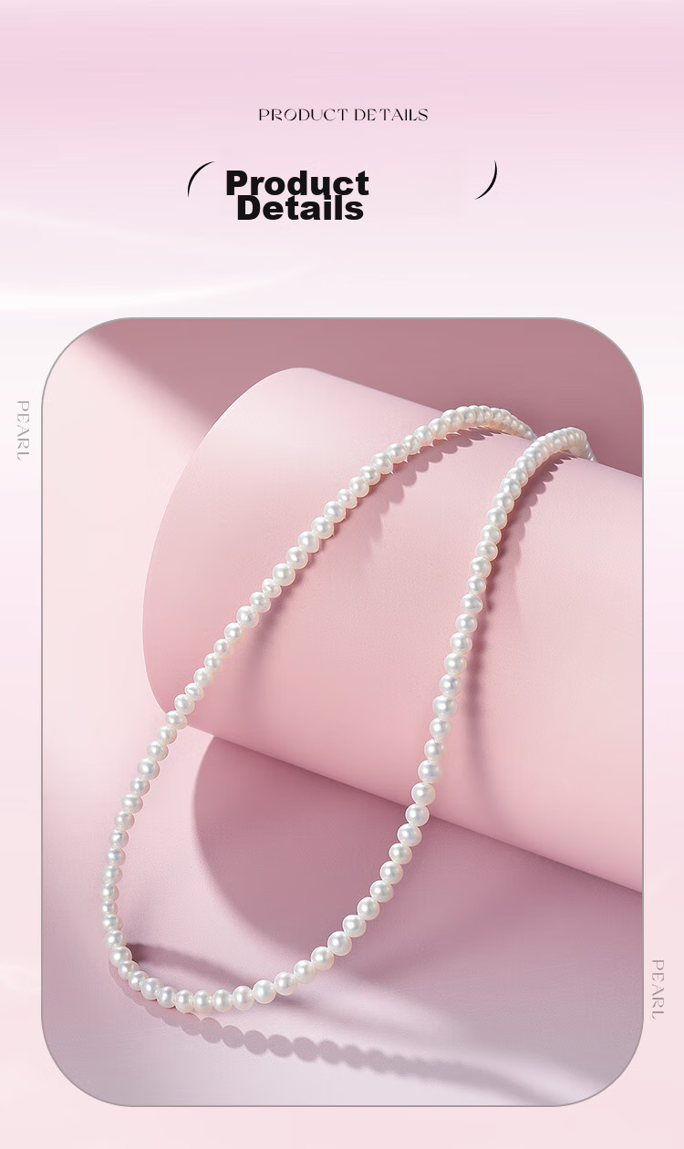 Жемчужное ожерелье PearlQueen S925 Silver, натуральный пресноводный жемчуг, 3-4 мм, мелкий рис, цепочка на ключицу, подарок на День святого Валентина для мамы