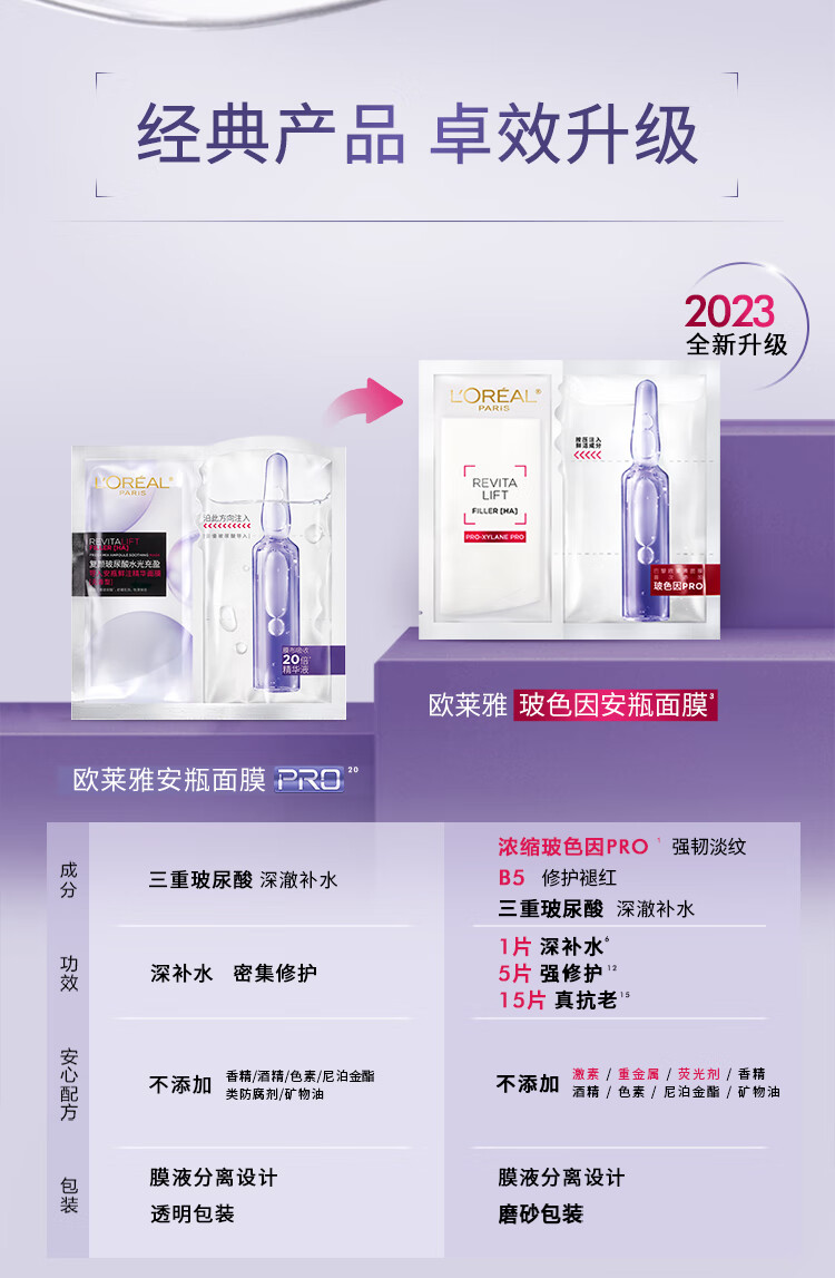 欧莱雅玻色因B5安瓶面膜15片玻尿酸补水提亮肤色护肤品新年生日礼物女