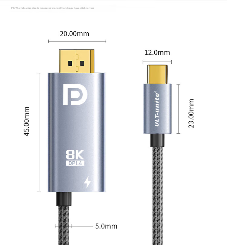 Кабель-адаптер ULT-unite Type-C на DP 1.4, 8K, 240Hz, PD 100W, Thunderbolt 4/5, для Apple MacBook Pro 17, 2 метра