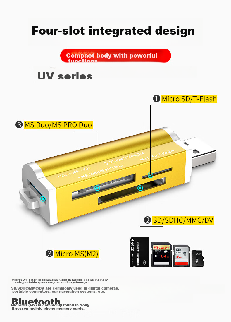 LinkStone USB 2.0 картридер SD/TF/CF/XD/MS, алюминиевый корпус, черный