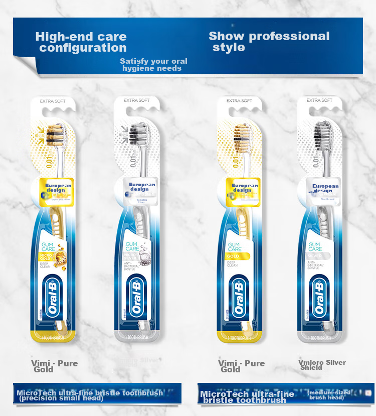 Зубная щетка Oral-B Micro-Silver, защита десен, антибактериальная, ультрамягкие щетинки, 2 шт.