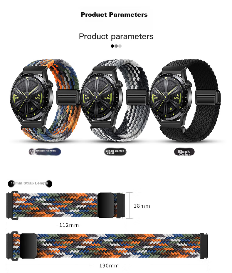 Ремешок для Huawei Watch GT3/GT2 42MM, нейлоновый плетеный ремешок с магнитной застежкой, черный шоколад, 20 мм