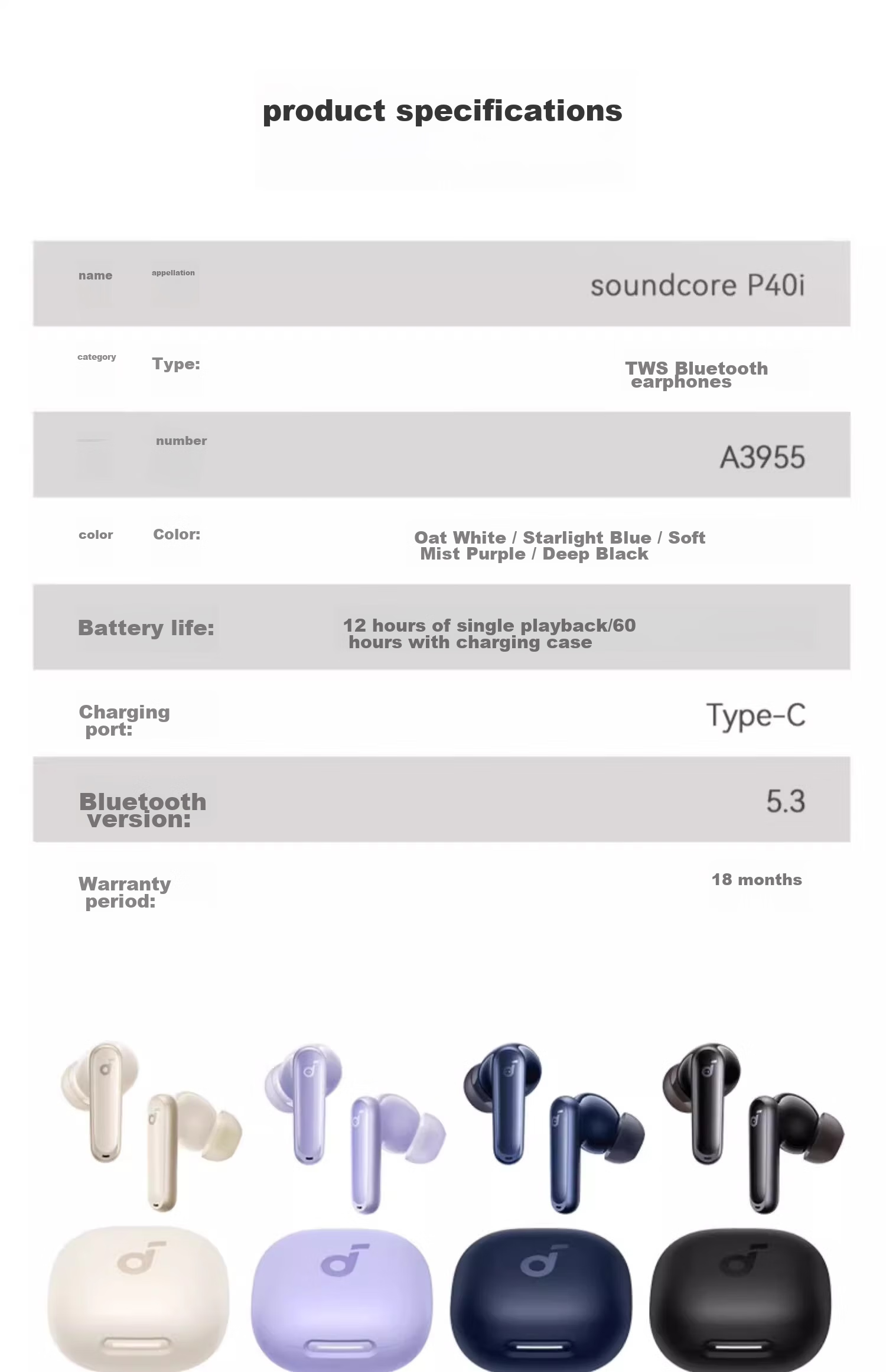 Беспроводные наушники SoundCore Anker P40i с активным шумоподавлением, Bluetooth 5.3, IPX5, черный