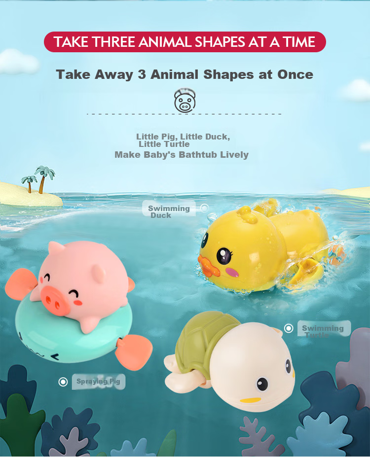 Игрушки для купания Martin brother, заводные игрушки для игр с водой, плавающие игрушки-брызгалки, свинья, утка, черепаха, подарок на Новый год