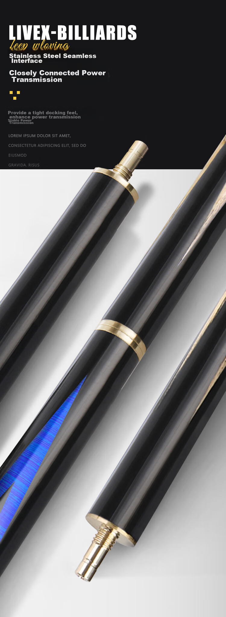 Кий для бильярда LIVEX Blue Arrow, 3/4, 145 см, 18-21 унций, с аксессуарами
