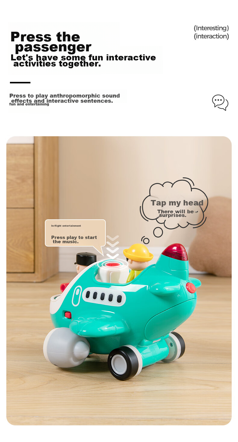 Интерактивный самолет на радиоуправлении HUILE TOYS, обучающий, развивающий, музыкальный, для детей от 12 месяцев