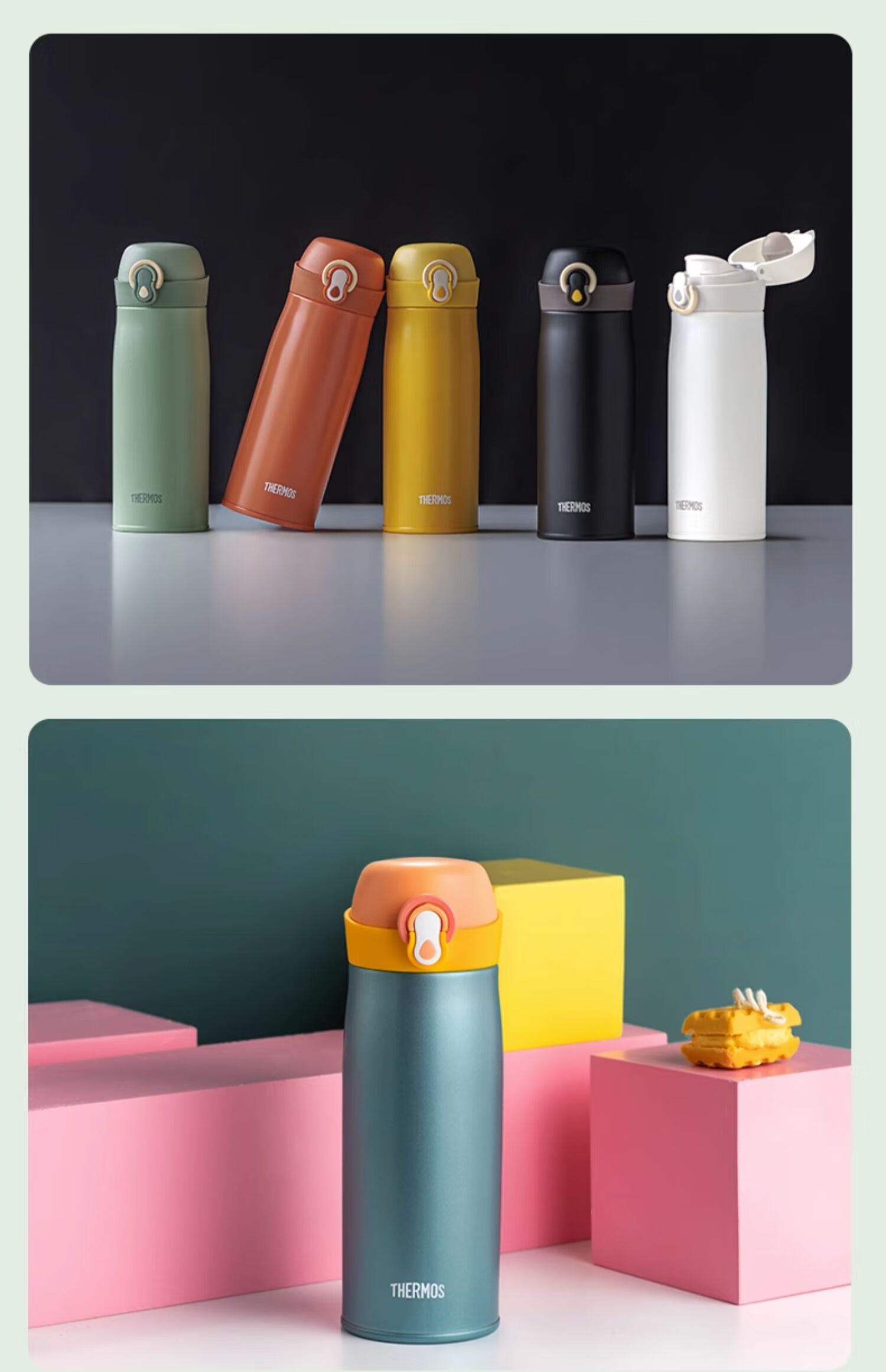Термос THERMOS, 400 мл, нержавеющая сталь 316L, для мужчин, женщин и детей, сохраняет холодную воду, чайная чашка, TCME-400S, цвет "Новый продукт · Полумесяц белый"