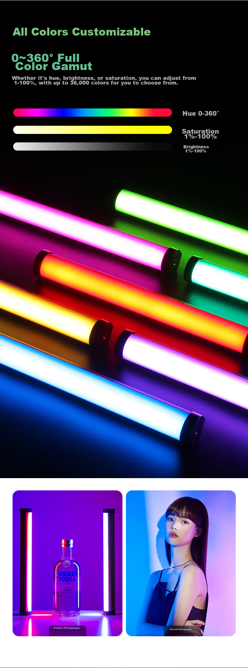 Световая палка Sidande B320S, заполняющий свет для фотосъемки, полноцветный RGB, портативный, с регулируемой цветовой температурой
