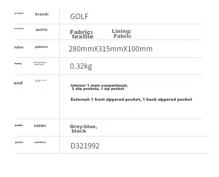 Мужской деловой портфель GOLF, вертикальный, много отделений, сумка через плечо, для iPad, повседневная мужская сумка, серо-синий