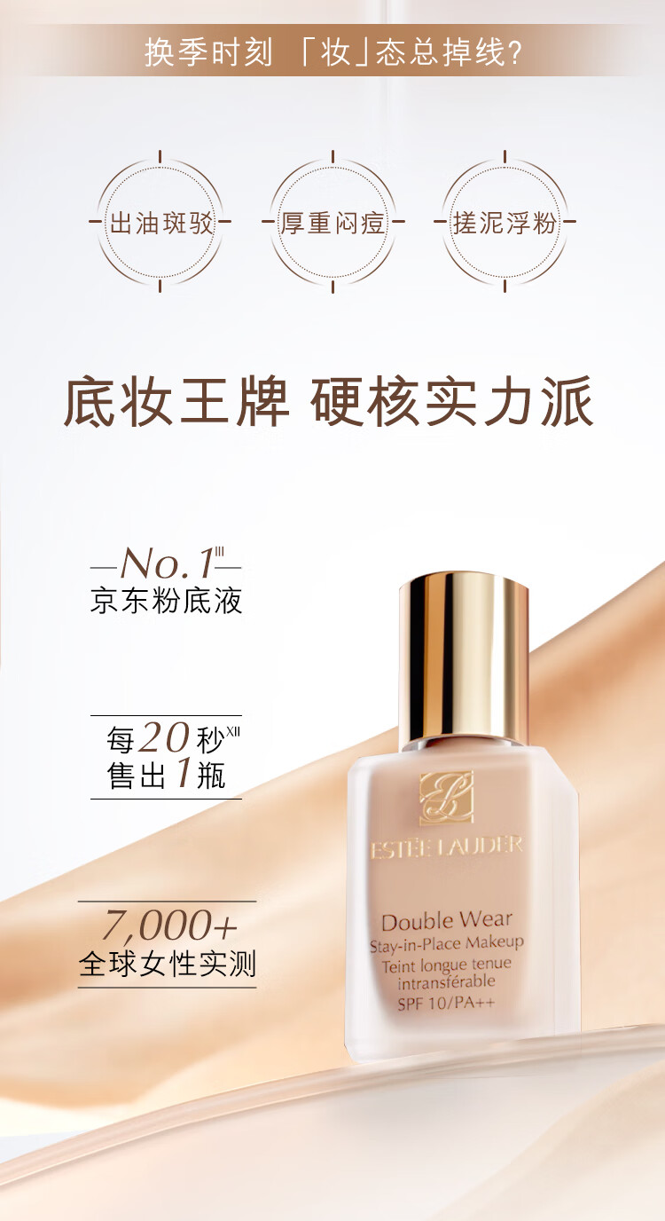 雅诗兰黛DW持妆粉底液36#自然色(1W2)30ml遮瑕持久化妆品生日礼物送女友