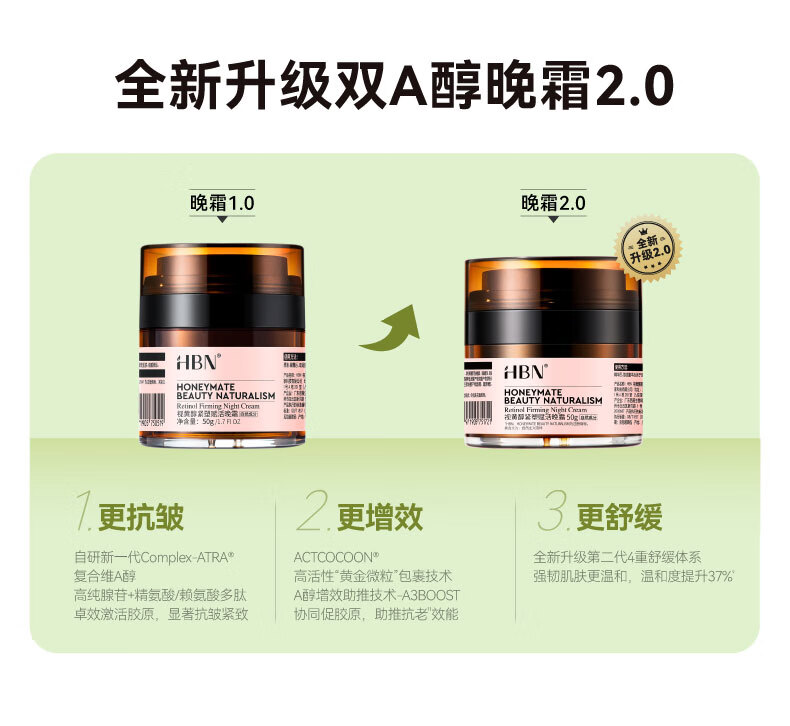 HBN发光水晚霜套装早c晚a护肤品提拉紧致抗皱补水保湿生日礼物女士