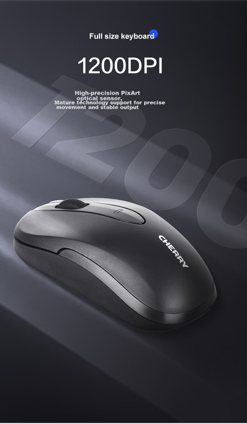 Беспроводной комплект CHERRY DW2300: клавиатура и мышь, черный. Полноразмерная, тихая, портативная, для офиса и дома.