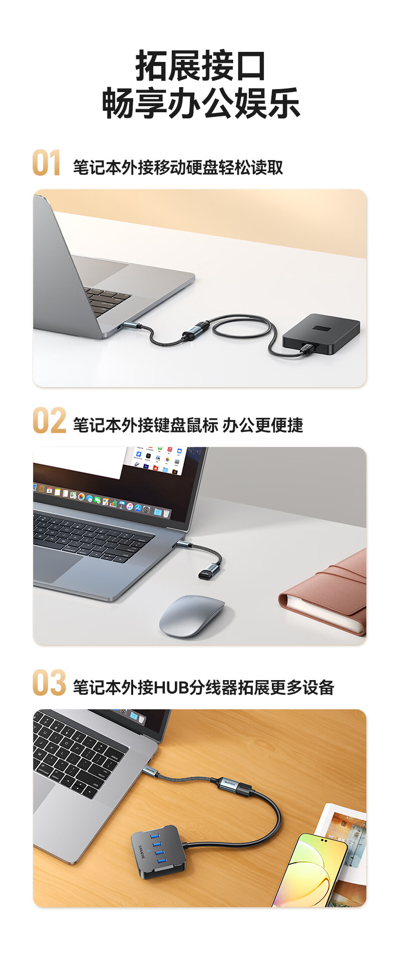 Кабель SAMZHE OTG, Type-C - USB 3.2 Gen1, для подключения внешних устройств, 1.2м