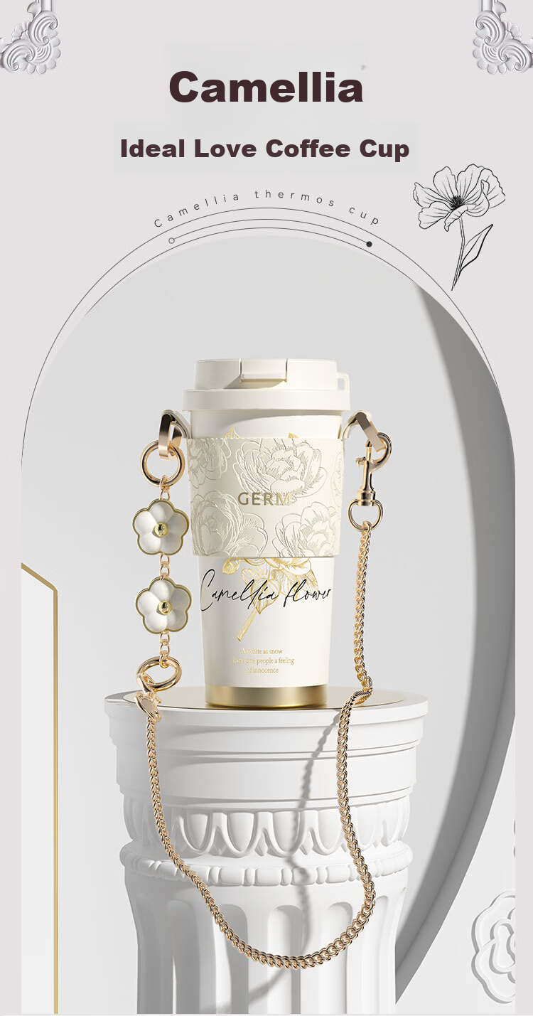 Термокружка Germ Camellia, 500 мл, с трубочкой, для горячих и холодных напитков, снежный пейзаж