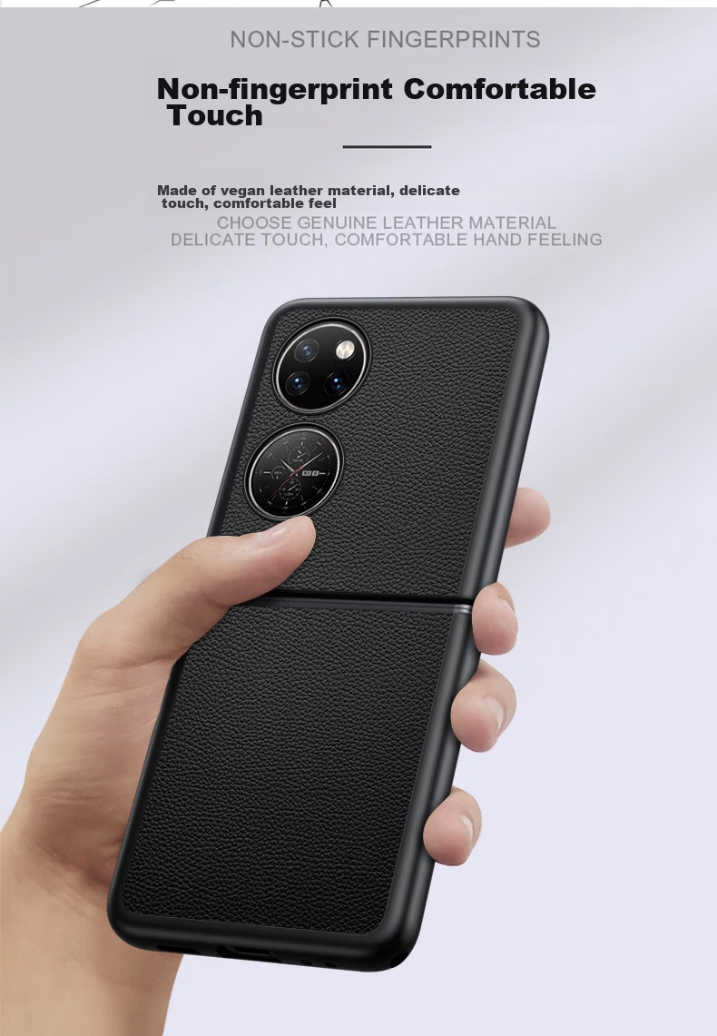 Чехол для Huawei P50 Pocket, кожаный, противоударный, черный