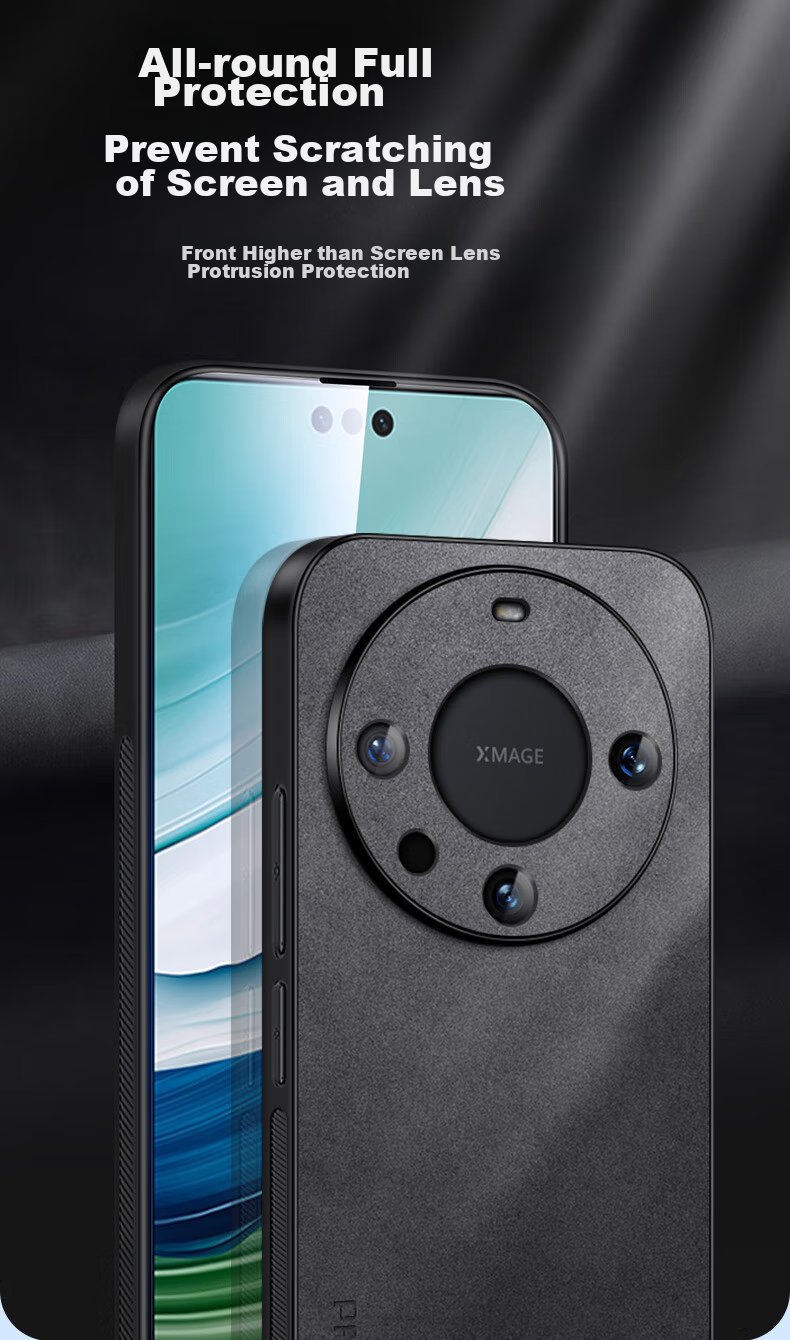 Чехол для Huawei Mate60 Pro/Pro+ Shangsu, противоударный, с полной защитой камеры, из роскошной кожи ягненка, черный