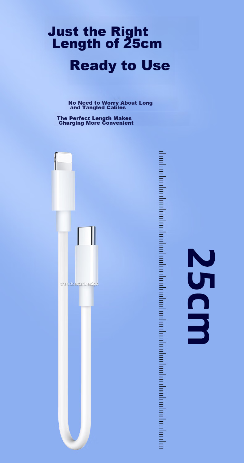 Кабель Trendsetter для Apple PD Type-C на Lightning, 25 см, белый, 3A
