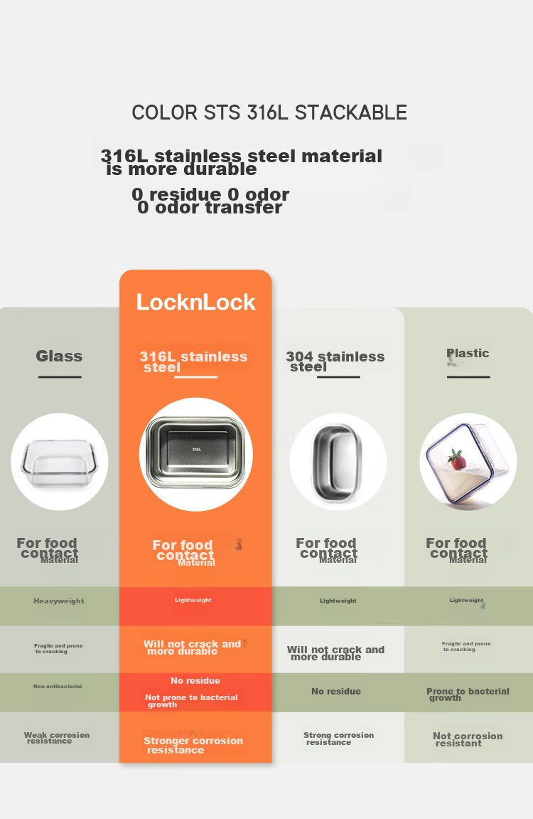 Контейнер для хранения LOCK&LOCK, из нержавеющей стали, герметичный, для холодильника, для фруктов, для ланча, 800 мл, бежевый