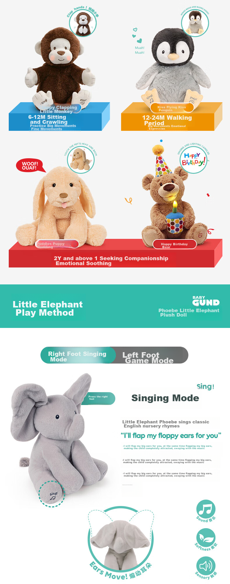 Плюшевая игрушка Gund "Медвежонок на День Рождения", музыкальная, новогодняя, подарок для малыша