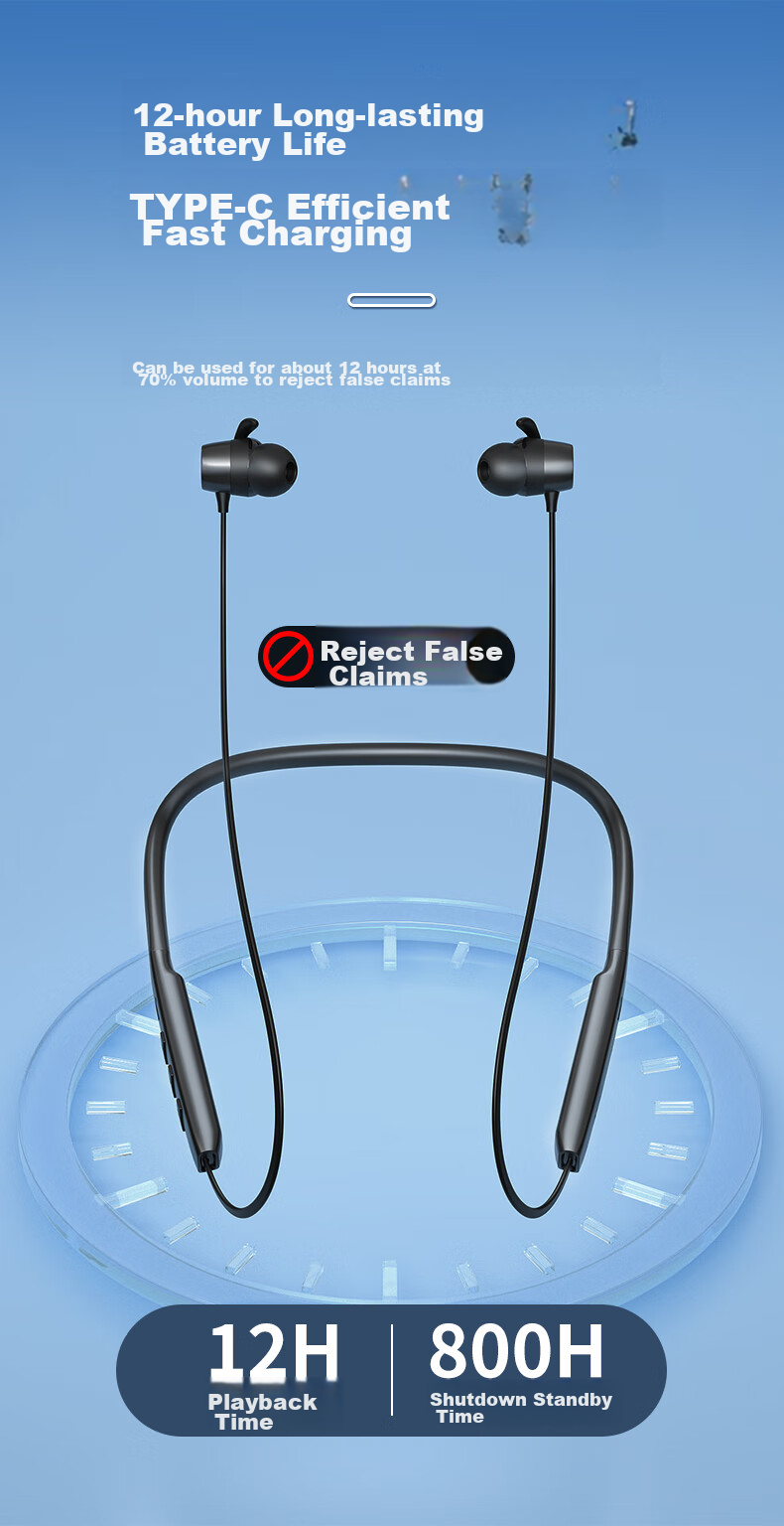 Беспроводные наушники Newmine C58 с шейным ободком, Bluetooth 5.2, шумоподавление ENC, до 12 часов работы, водонепроницаемость IPX5, Type-C
