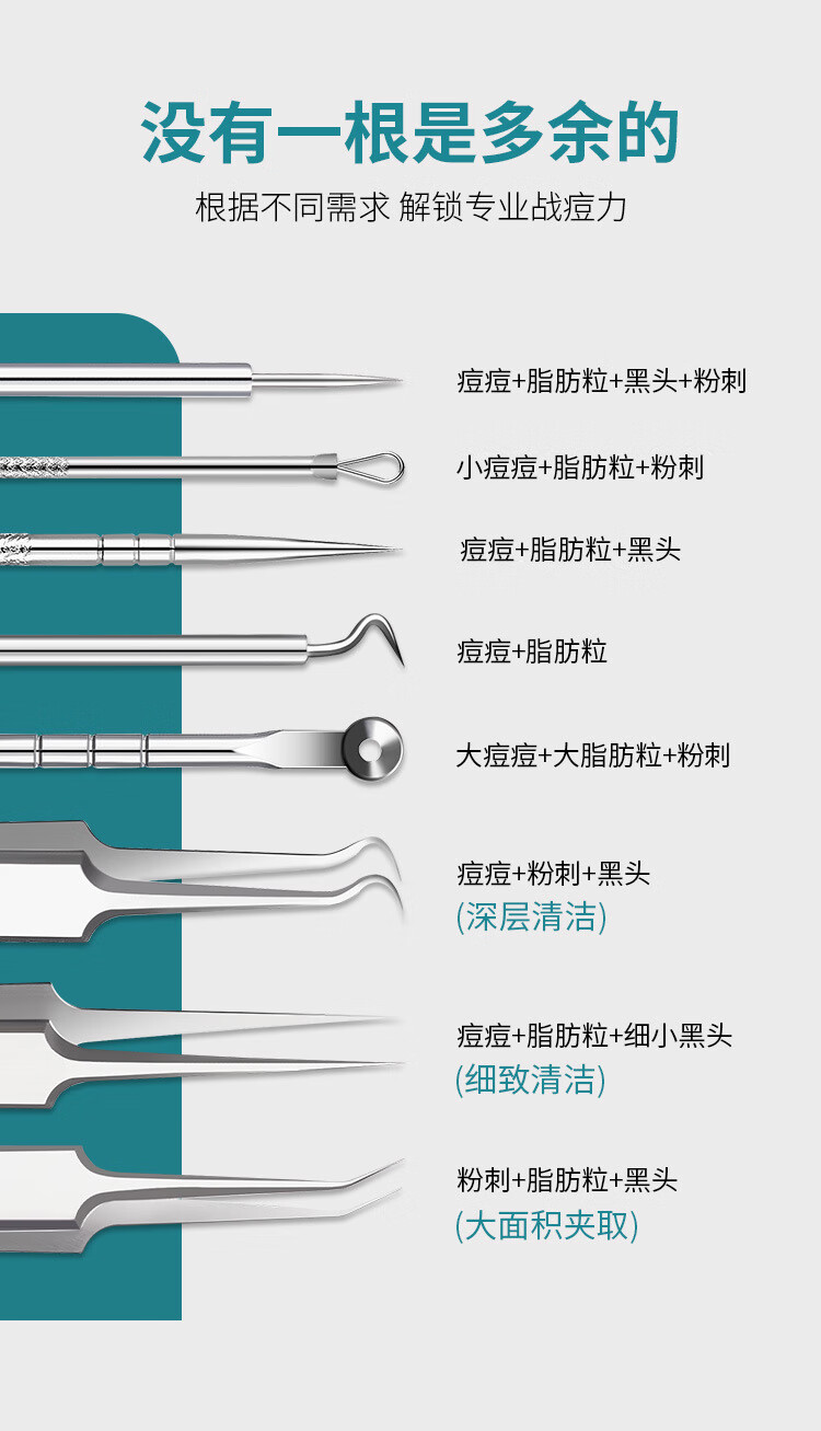 西多米超尖粉刺针细胞夹去黑头针粉刺工具 暗疮美容祛痘挤痘镊子7件套