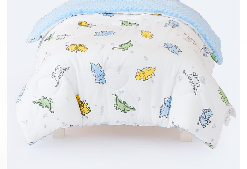 Детское одеяло-плед MERCURY Kids из чистого хлопка, гипоаллергенное, антибактериальное, для весны и осени, с точечным узором (Динозавр/Мягкий синий), 120x150 см, стирающееся