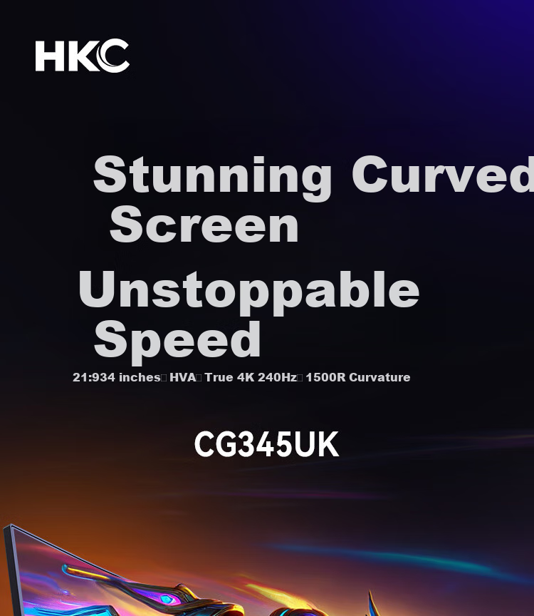Игровой изогнутый монитор HKC CG345UK 34 дюйма, 21:9, WQHD, 240 Гц, HDR400, 1500R, 1 мс, HDMI 2.1