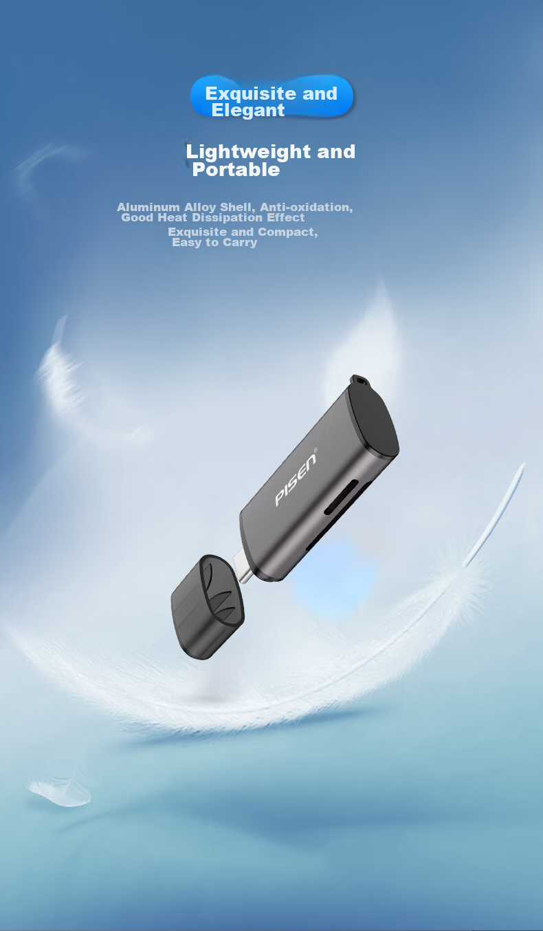Кард-ридер PISEN Type-C SD/TF, 2-в-1, алюминиевый корпус, USB 3.0, OTG для смартфонов и ноутбуков
