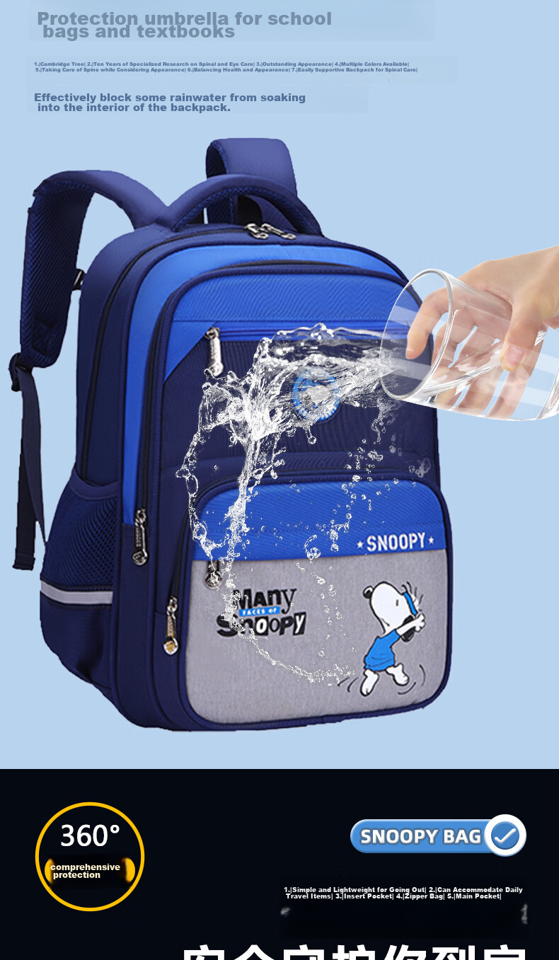 Детский рюкзак SNOOPY для девочек начальной школы, повседневный двусторонний рюкзак для мальчиков средней школы, розовый, маленький размер