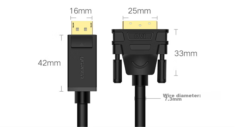 Переходник UGREEN DP to DVI, DisplayPort на DVI, 2 метра, 10221