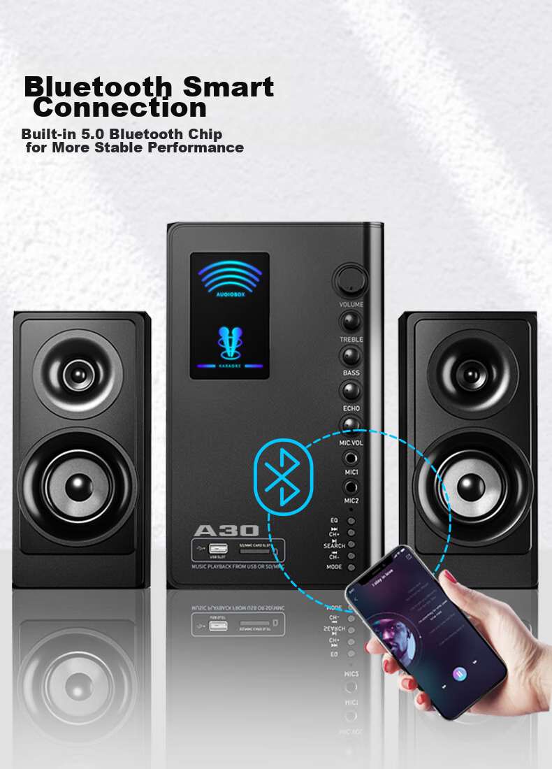 Акустическая система SADA A30, 2.1, Bluetooth 5.0, USB, AUX, оптический, коаксиальный, черный