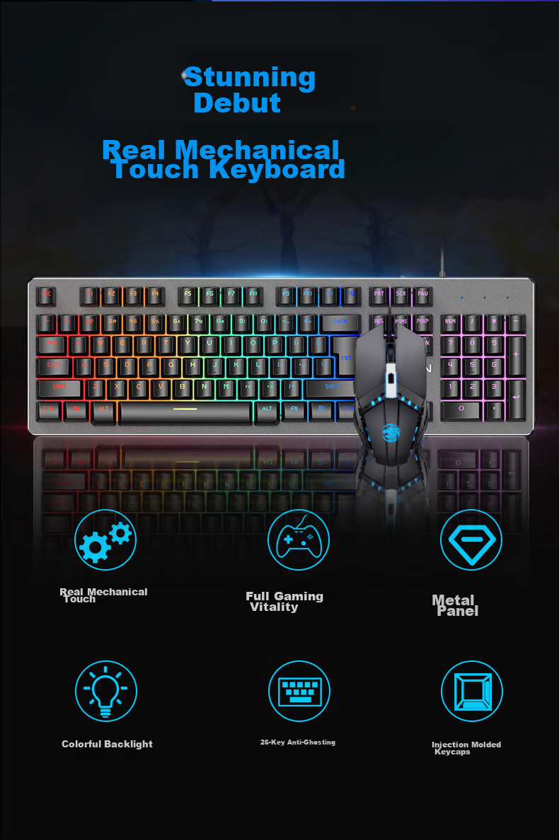 Игровая клавиатура и мышь EWEADN GX300, проводной комплект, мембранная, белый с синей подсветкой