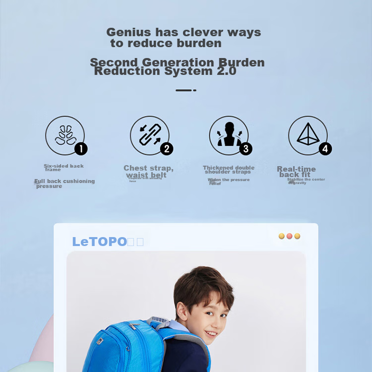 Школьный рюкзак Letopo Newton Series для учеников 4-6 классов, синий, с защитой позвоночника