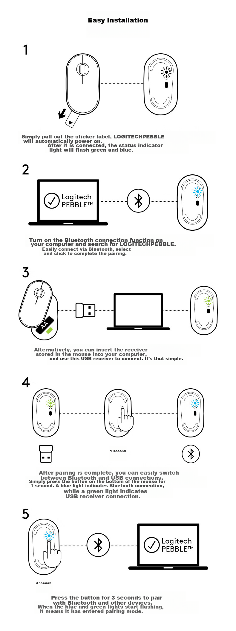 Беспроводная мышь Logitech Pebble, Bluetooth, офисная, тихая, симметричная, графитовый черный