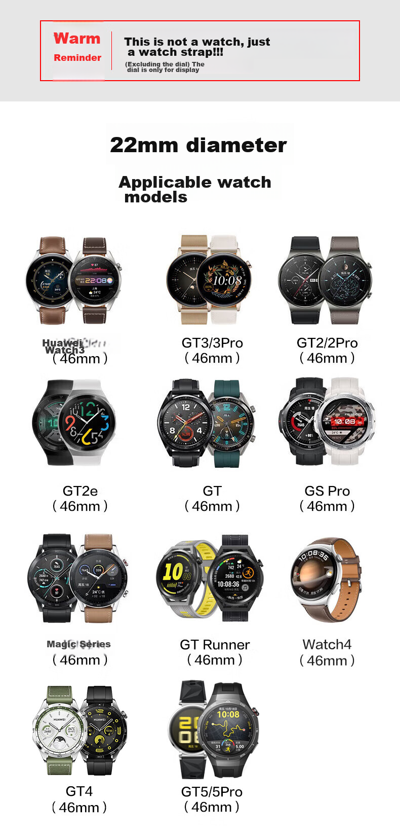 Ремешок PISEN для Huawei Watch 5/4/3/GT6/5/Pro/4/3/2/1/Pro, 22 мм, серебристый