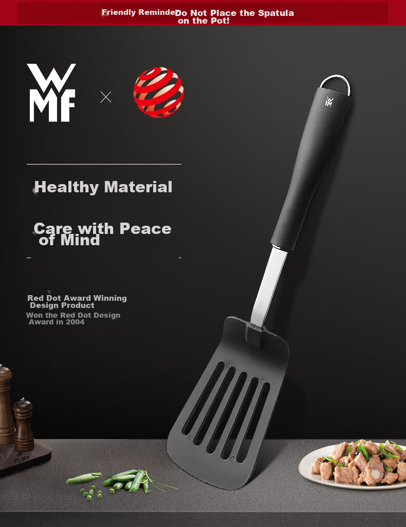 Лопатка для жарки WMF Futenbao из нержавеющей стали для сковороды и вока, универсальная лопатка с наградой Red Dot Design Award, кухонная принадлежность с черной линией