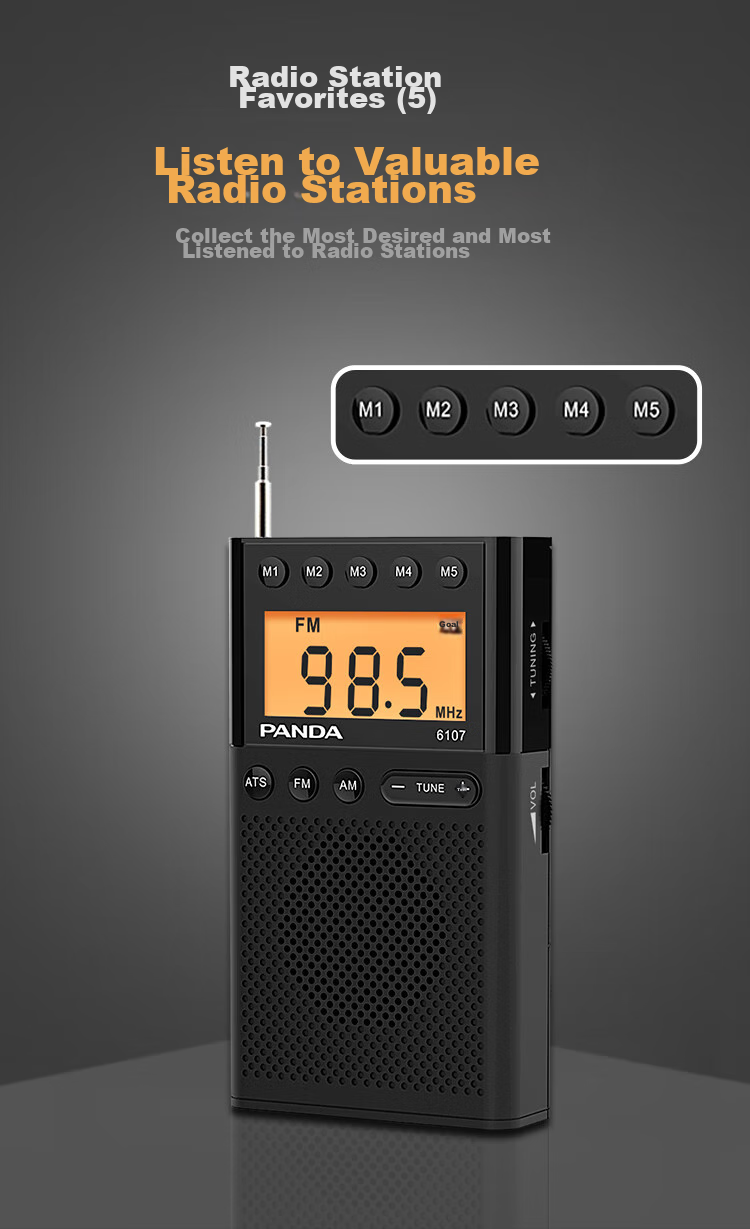 Мини-радио Panda 6107 для прослушивания английского языка, экзаменов, подарка пожилым людям, портативное, с цифровым дисплеем