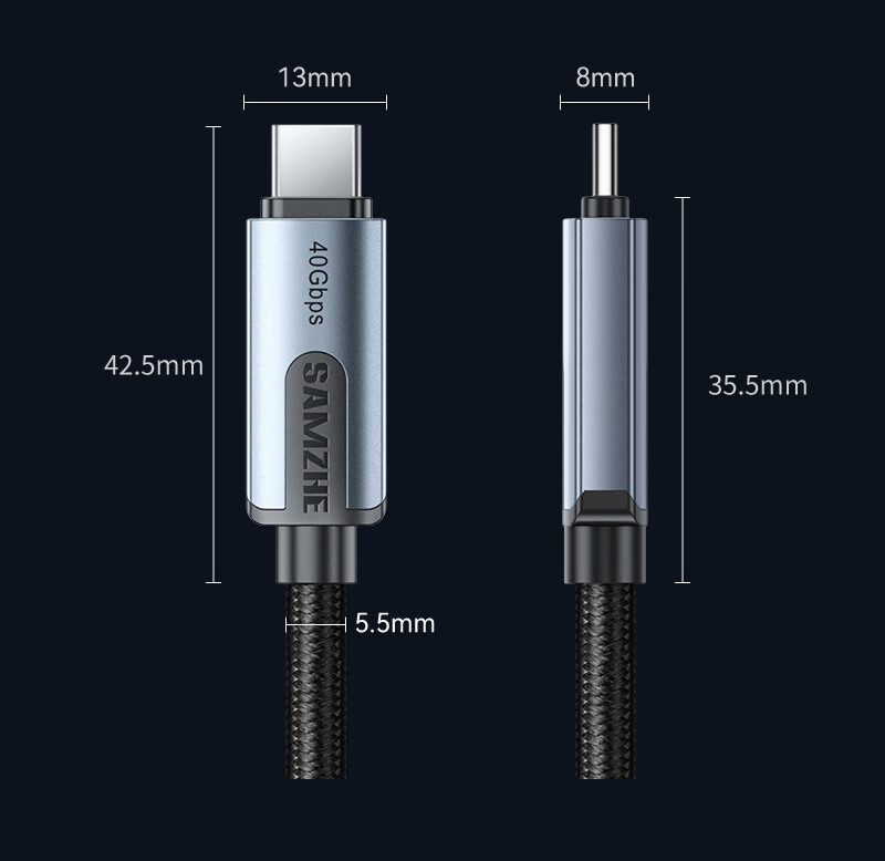 Кабель SAMZHE USB4, 240W PD, Thunderbolt 4, 40 Гбит/с, 1.5 метра