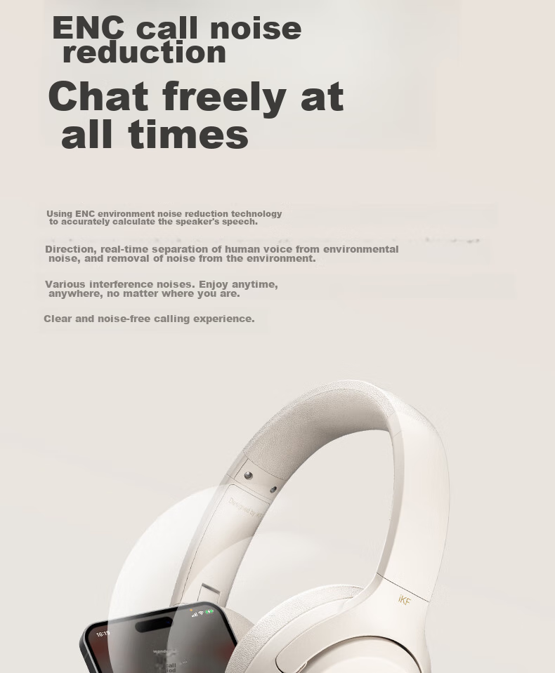 Беспроводные накладные наушники iKF T1 Pro с пространственным звуком, Hi-Fi аудио, Bluetooth 5.4, шумоподавление, белый