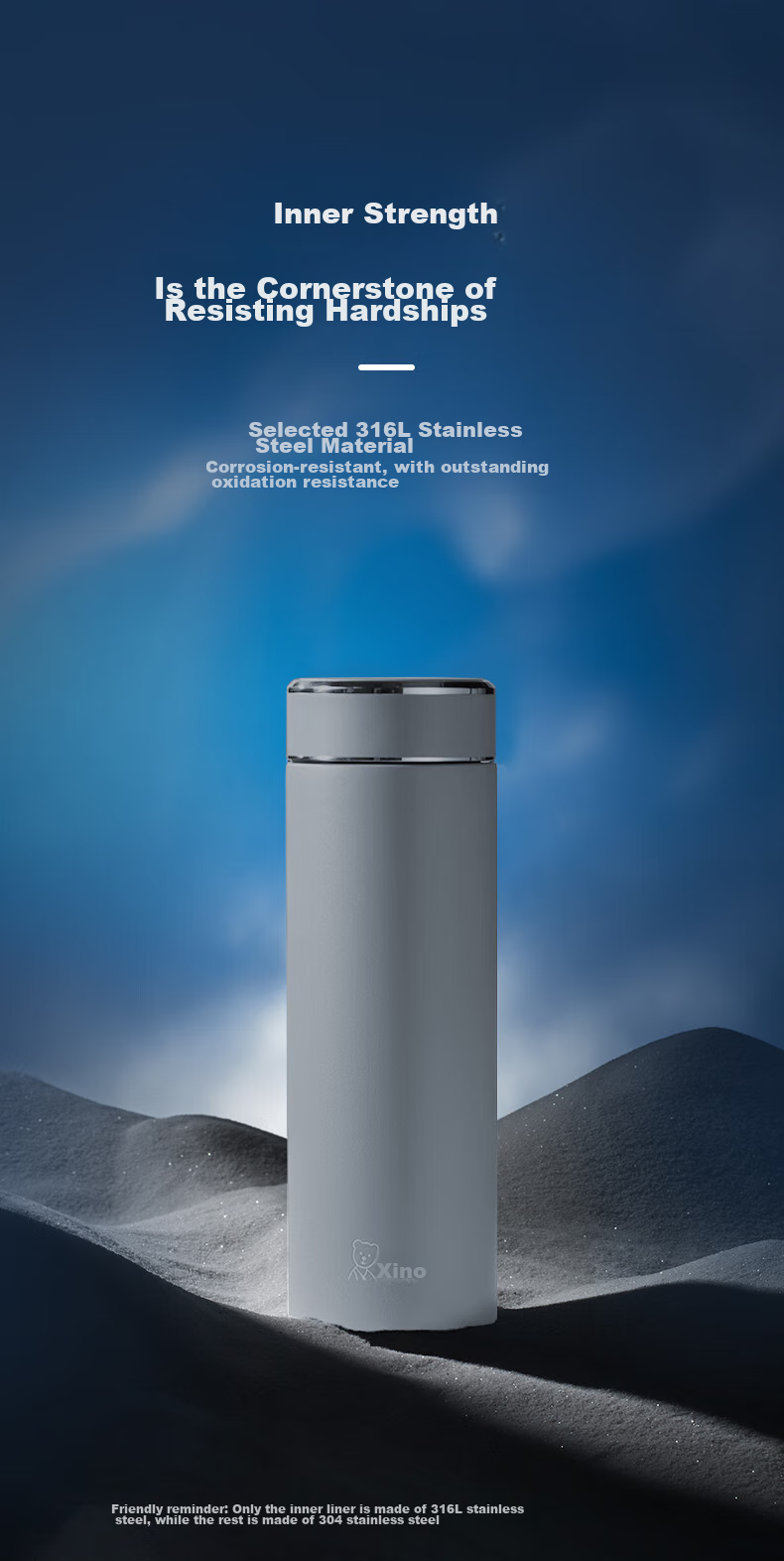 Термокружка HEENOOR XN-9606, 480 мл, темно-серая