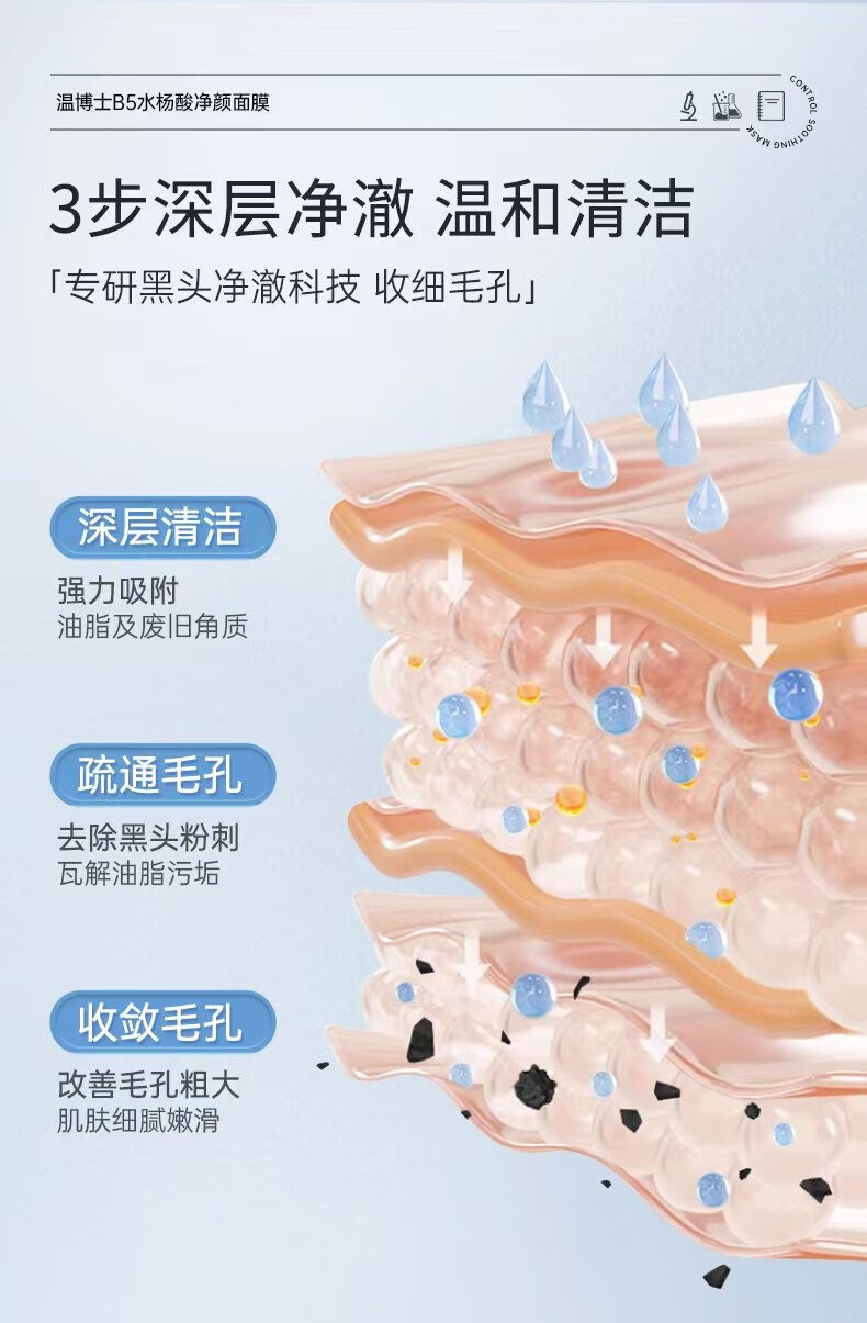温博士b5面膜去黑头修护毛孔收缩毛孔维生素水杨酸补水保湿控油面膜男女