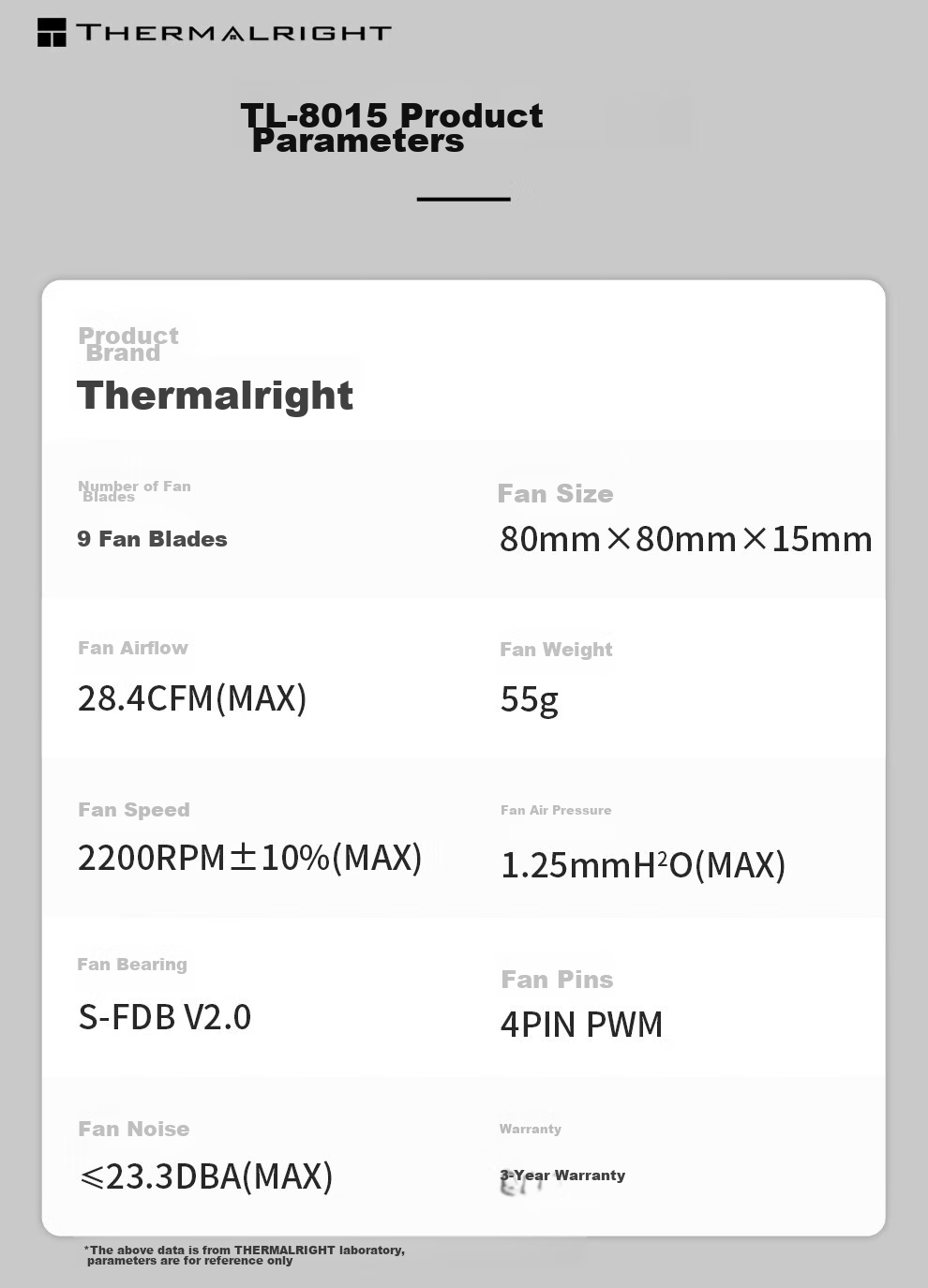 Вентилятор Thermalright TL-8015, 8 см, ультратонкий, S-FDB V2, 4-Pin PWM, 2200 об/мин